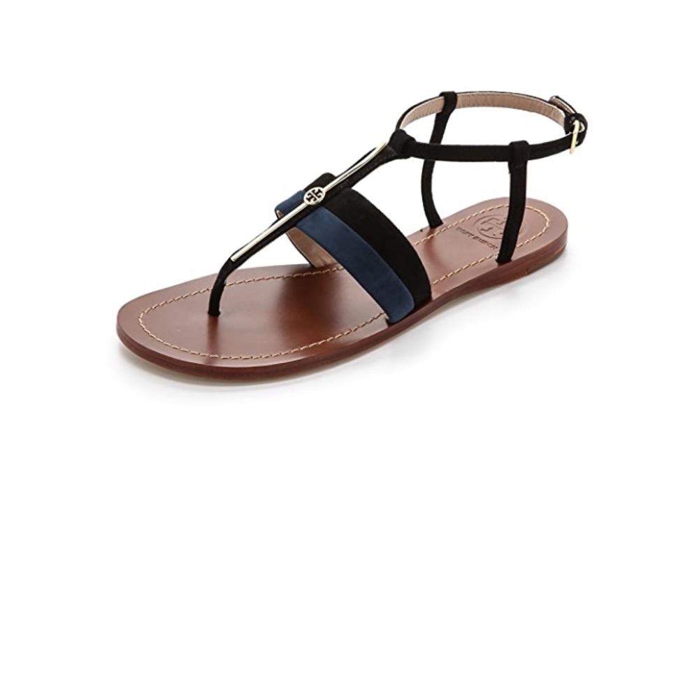 ❤️Tory Burch Black Suede Bar Logo Sandal